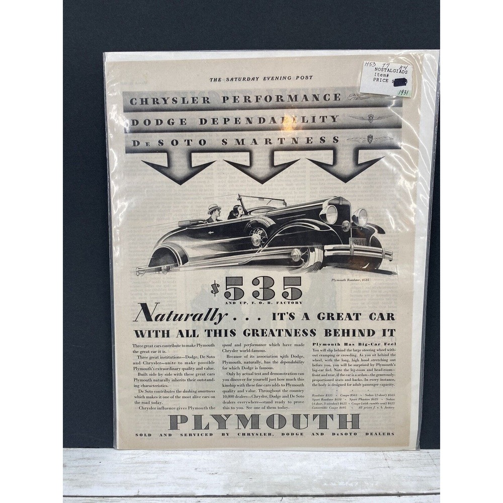 Vintage Plymouth Chrysler Dodge Desoto Performance Print Ad Saturday Eve Post